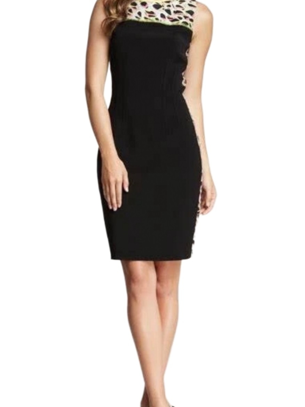 Elie Tahari Sleeveless Silk Blend Sheath Dress with Printed Yoke And Back Size 6